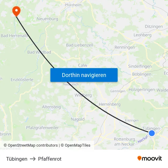 Tübingen to Pfaffenrot map