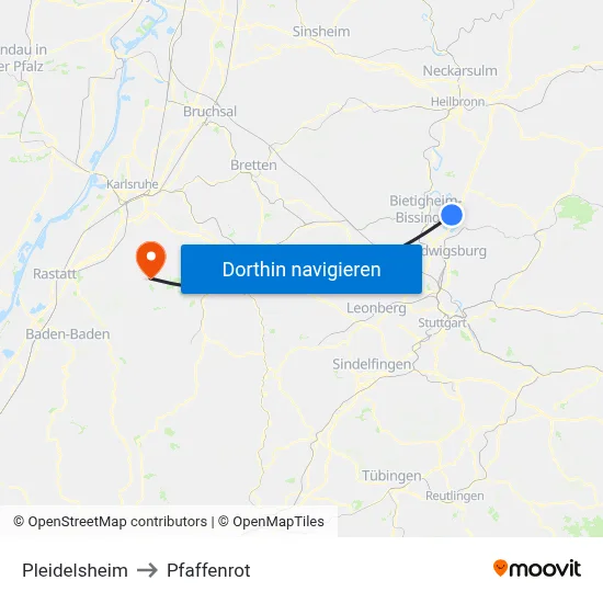 Pleidelsheim to Pfaffenrot map