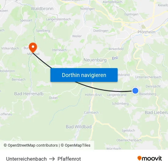 Unterreichenbach to Pfaffenrot map