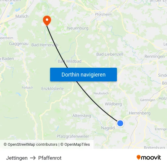 Jettingen to Pfaffenrot map