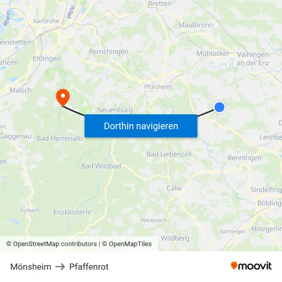 Mönsheim to Pfaffenrot map