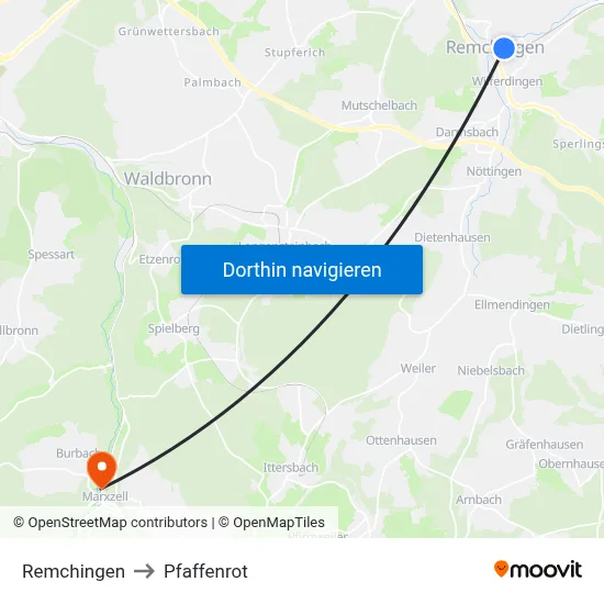 Remchingen to Pfaffenrot map