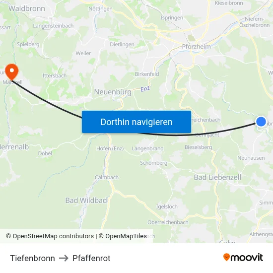 Tiefenbronn to Pfaffenrot map