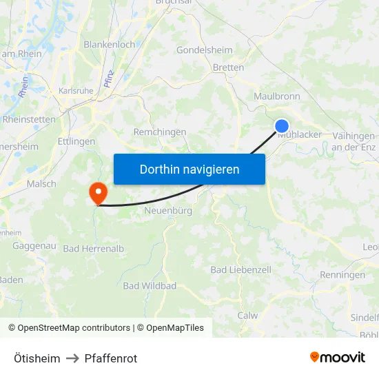 Ötisheim to Pfaffenrot map