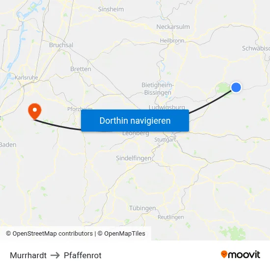 Murrhardt to Pfaffenrot map