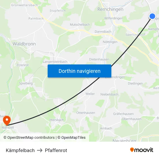 Kämpfelbach to Pfaffenrot map