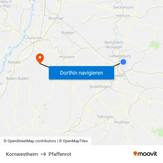 Kornwestheim to Pfaffenrot map