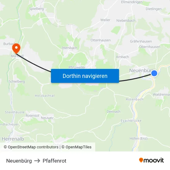 Neuenbürg to Pfaffenrot map