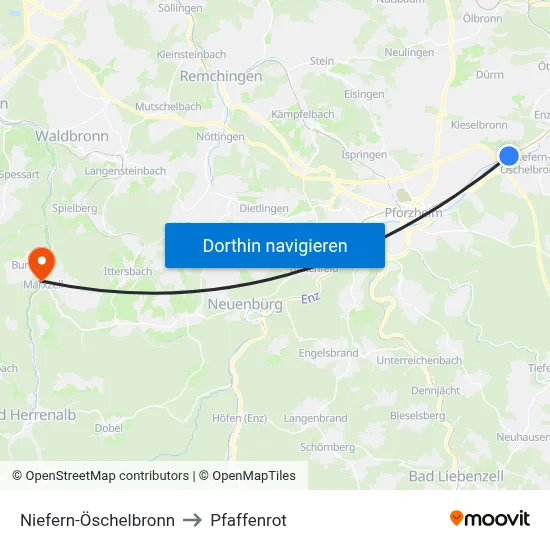 Niefern-Öschelbronn to Pfaffenrot map