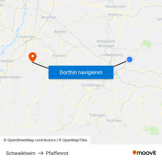 Schwaikheim to Pfaffenrot map