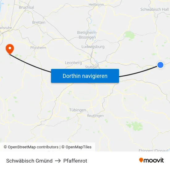 Schwäbisch Gmünd to Pfaffenrot map