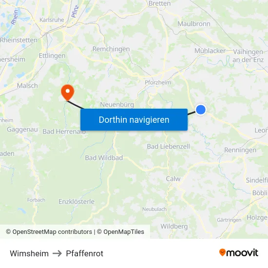 Wimsheim to Pfaffenrot map