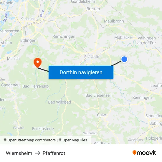 Wiernsheim to Pfaffenrot map