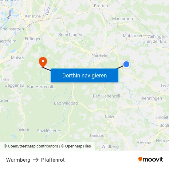 Wurmberg to Pfaffenrot map