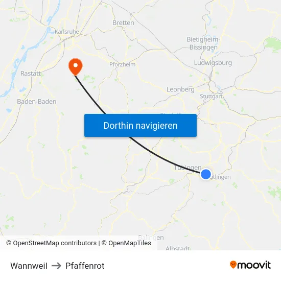 Wannweil to Pfaffenrot map