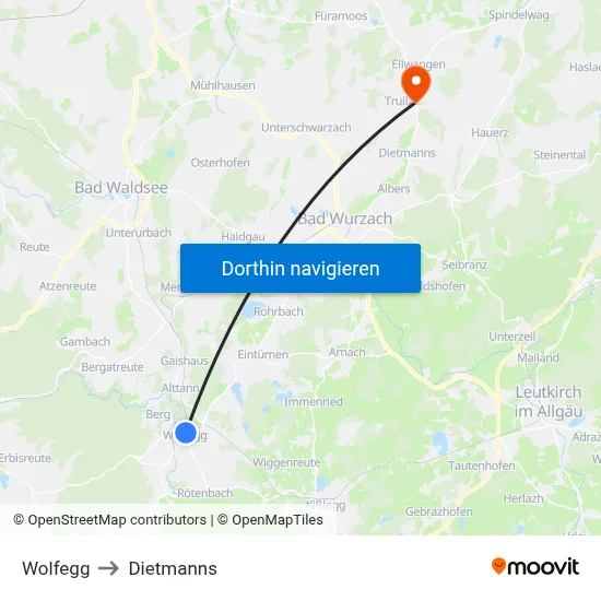 Wolfegg to Dietmanns map