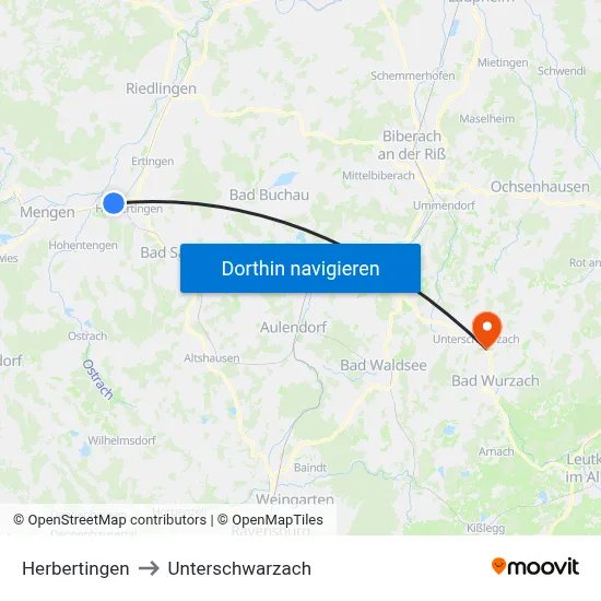 Herbertingen to Unterschwarzach map