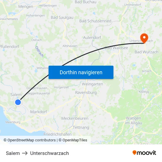 Salem to Unterschwarzach map