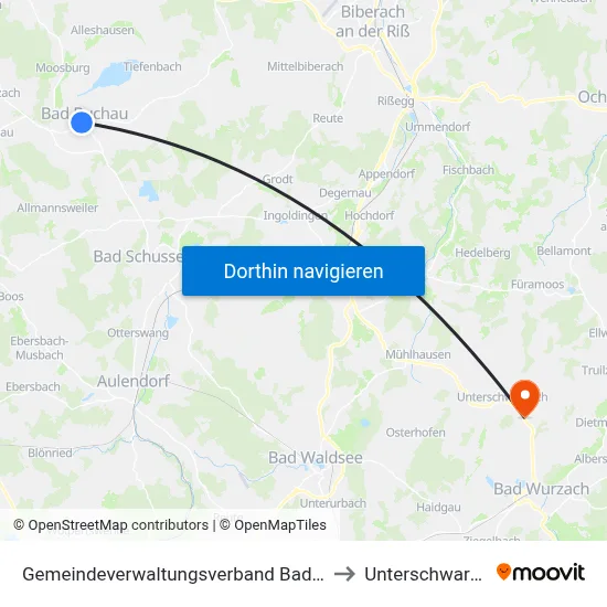 Gemeindeverwaltungsverband Bad Buchau to Unterschwarzach map