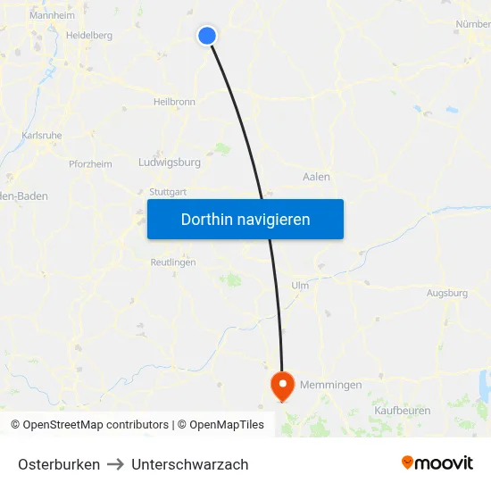Osterburken to Unterschwarzach map