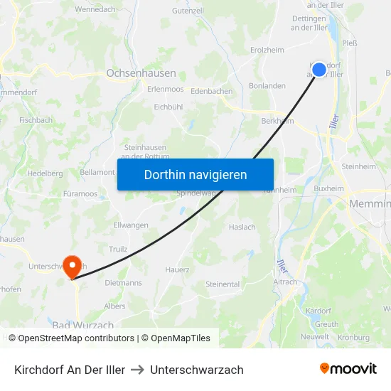 Kirchdorf An Der Iller to Unterschwarzach map