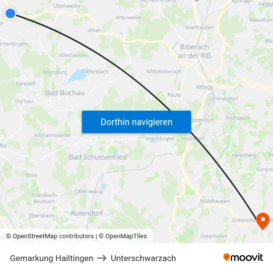 Gemarkung Hailtingen to Unterschwarzach map