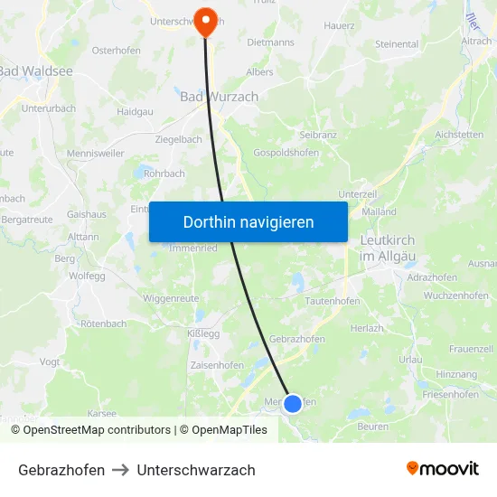 Gebrazhofen to Unterschwarzach map