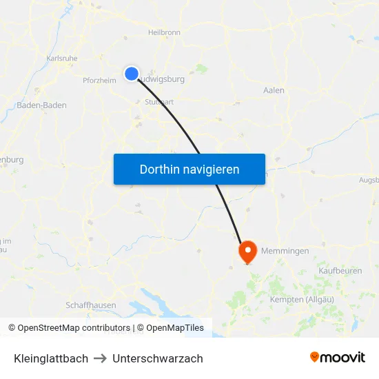 Kleinglattbach to Unterschwarzach map