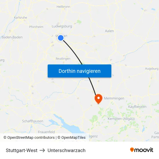 Stuttgart-West to Unterschwarzach map