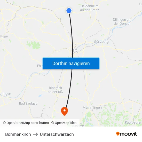 Böhmenkirch to Unterschwarzach map