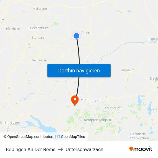 Böbingen An Der Rems to Unterschwarzach map