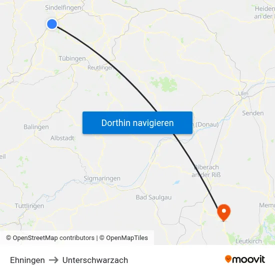 Ehningen to Unterschwarzach map