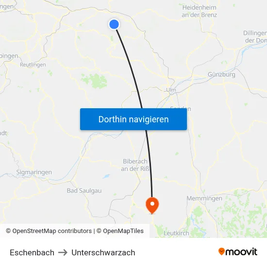 Eschenbach to Unterschwarzach map