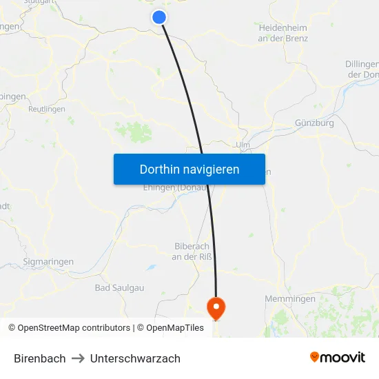 Birenbach to Unterschwarzach map