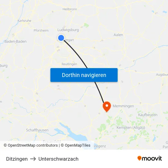 Ditzingen to Unterschwarzach map