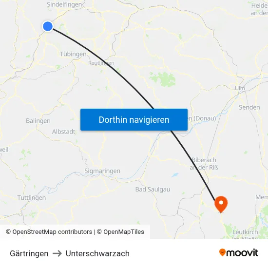 Gärtringen to Unterschwarzach map