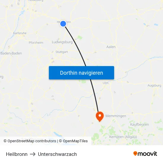 Heilbronn to Unterschwarzach map
