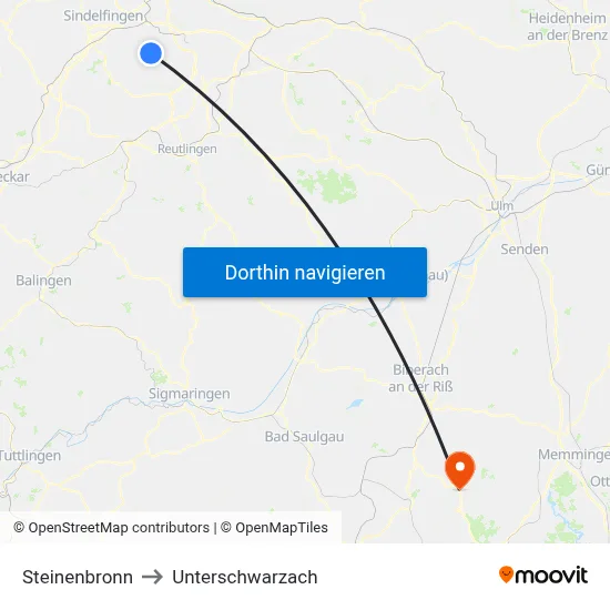 Steinenbronn to Unterschwarzach map