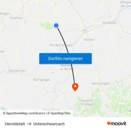 Heroldstatt to Unterschwarzach map