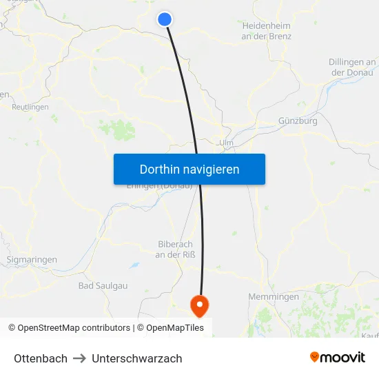 Ottenbach to Unterschwarzach map