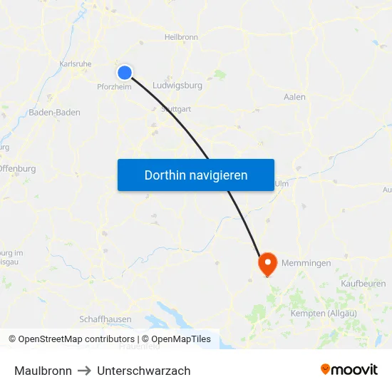Maulbronn to Unterschwarzach map