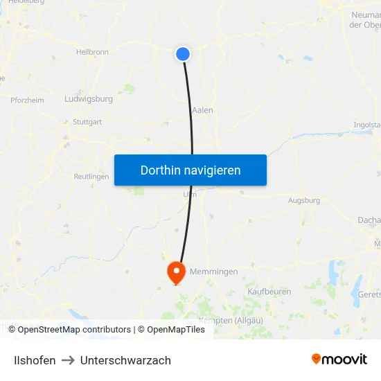 Ilshofen to Unterschwarzach map