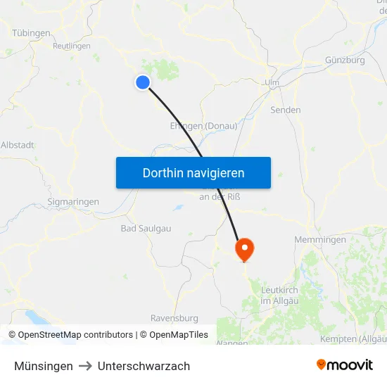Münsingen to Unterschwarzach map