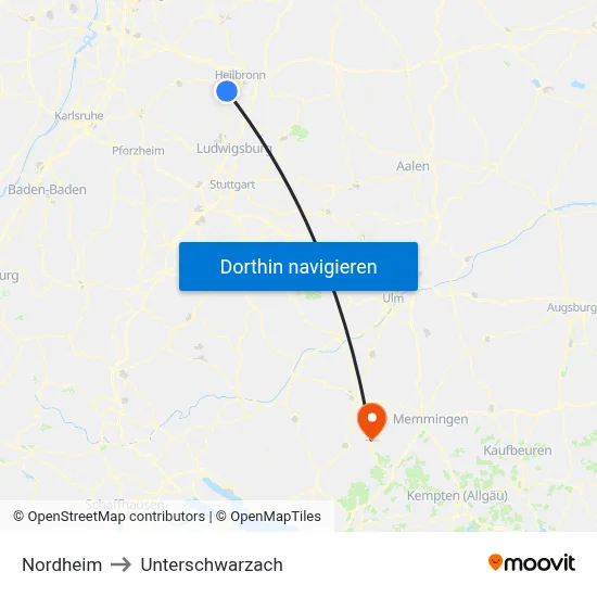 Nordheim to Unterschwarzach map