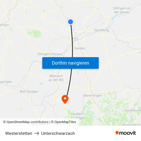 Westerstetten to Unterschwarzach map