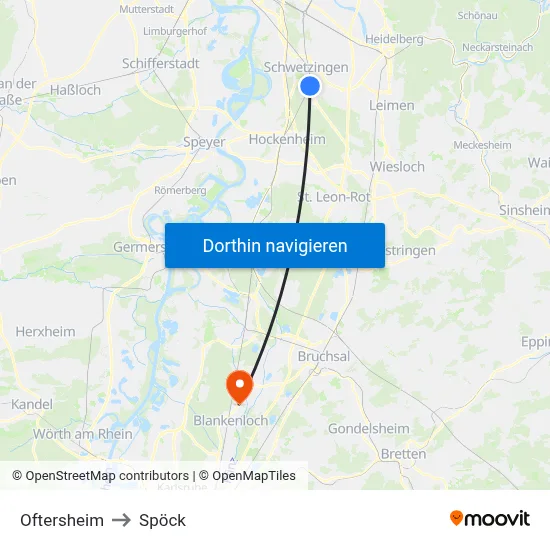 Oftersheim to Spöck map