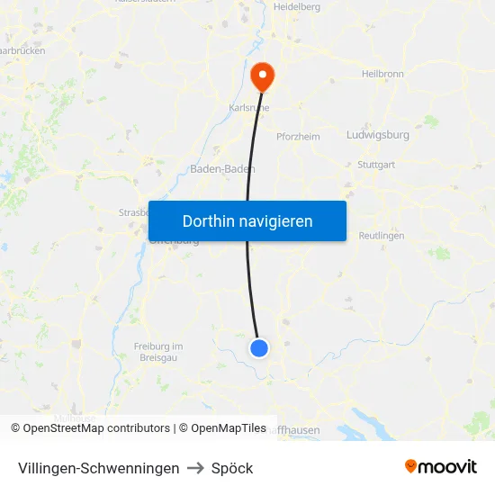 Villingen-Schwenningen to Spöck map