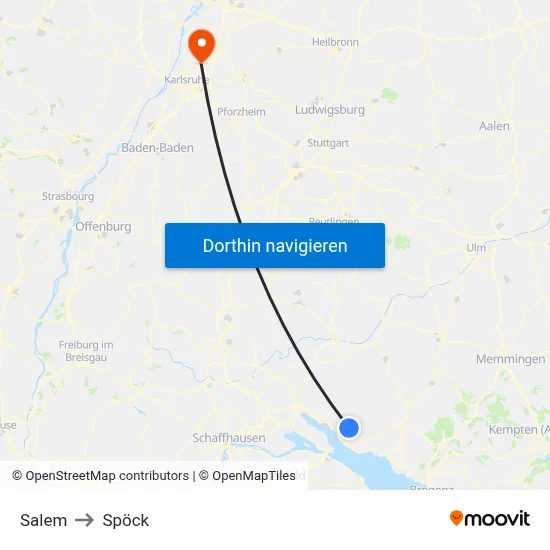 Salem to Spöck map