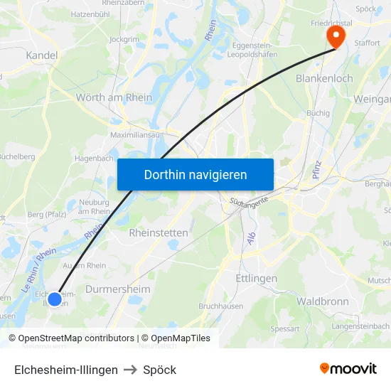 Elchesheim-Illingen to Spöck map