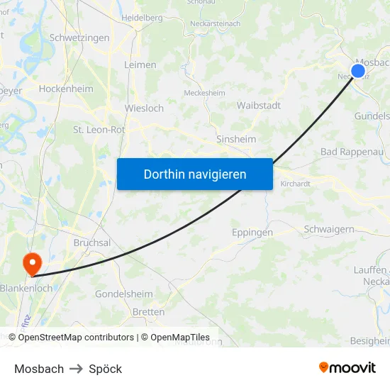 Mosbach to Spöck map